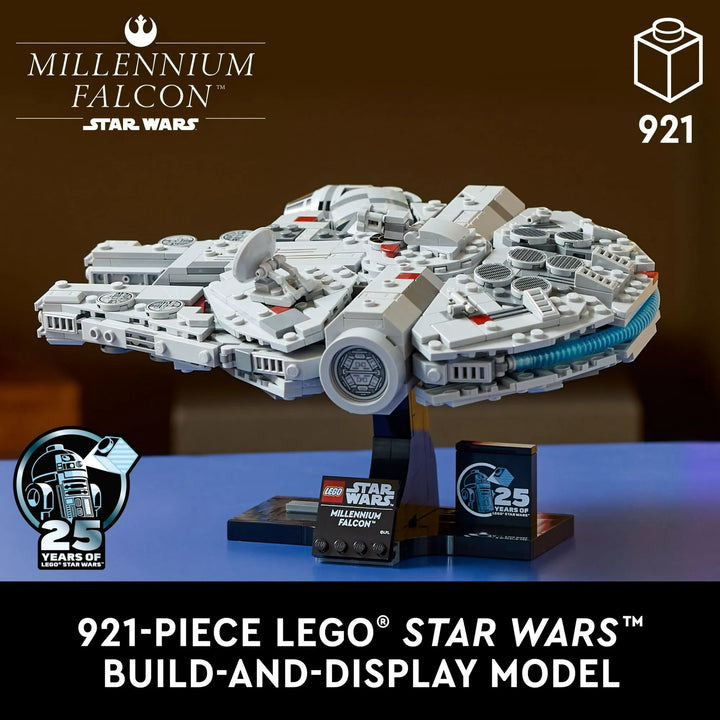 Recreate Star Wars magic with LEGO 75375 Millennium Falcon! Mid-scale starship, intricate greebling, and angled display stand. Collector's dream set.