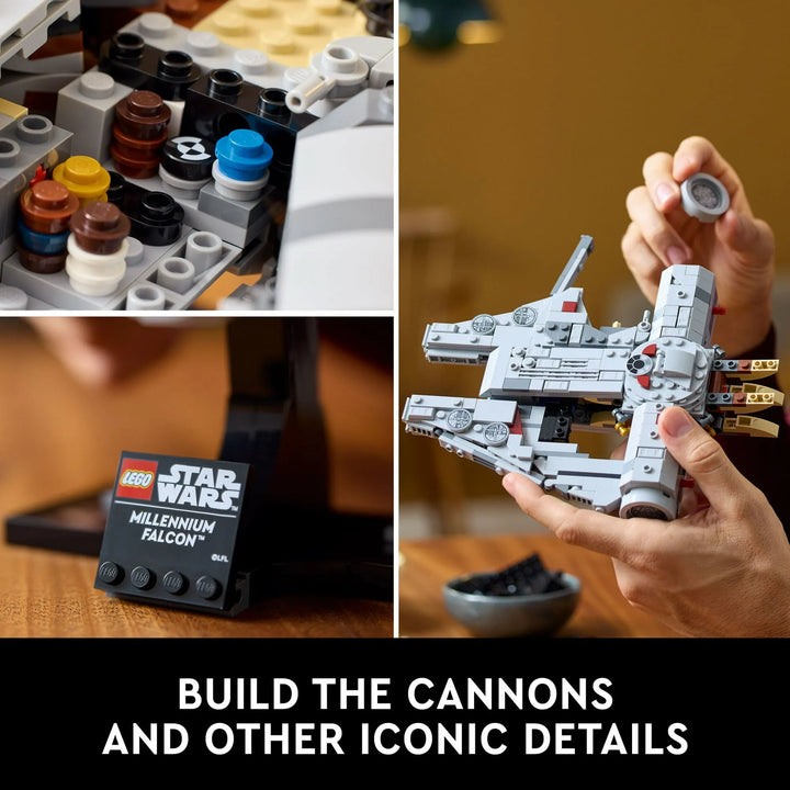 LEGO 75375 brings A New Hope to life! Buildable Millennium Falcon with authentic details, 25th anniversary brick, and display stand. Adult Star Wars fan must-have.