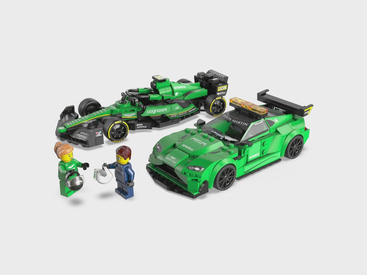 LEGO Speed Champions 76925: Aston Martin double pack! Safety Car & AMR23 F1. Buildable models, minifigures, realistic details. For racers aged 9+
